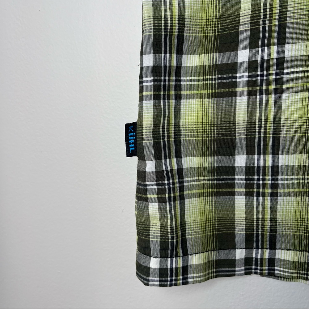 KUHL Men's XXL Green Plaid Pearl Snap ELUXUR Short Sleeve Shirt GORPCORE- FLAWED - Picture 13 of 16